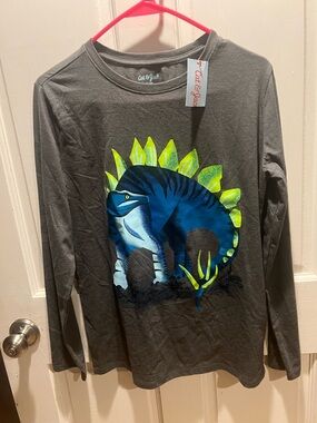 Cat & Jack Gray Long-Sleeve Tee with Blue & Lime Dinosaur Graphic
